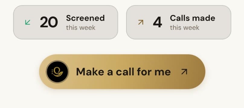 OsmO dashboard showing calls made this week and the Make a call for me entry point.