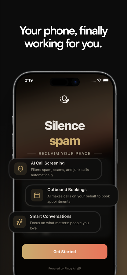 The OsmO app home screen, set up on an existing number through call forwarding